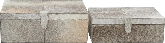 Deco 79 Leather Handmade Box with Hinged Lid, Set of 2 17", 14"W, Gray | Amazon (US)