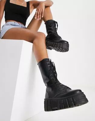 ASOS DESIGN Athens 3 chunky high lace up boots in black | ASOS (Global)