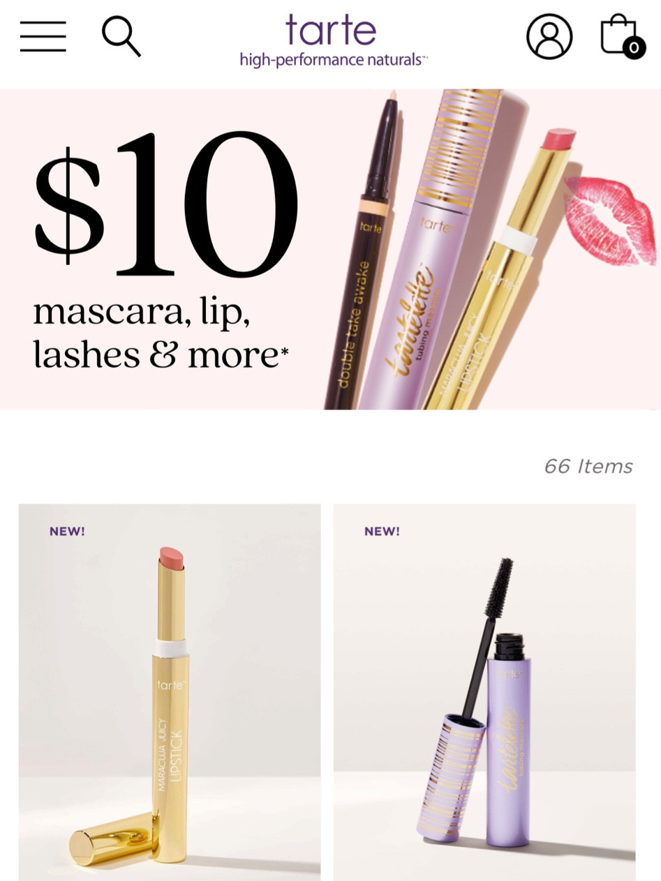 Tarte cosmetics $10 sale in mascara, lips, and more! 
#tarte #sale 

#LTKsalealert #LTKbeauty #LTKU