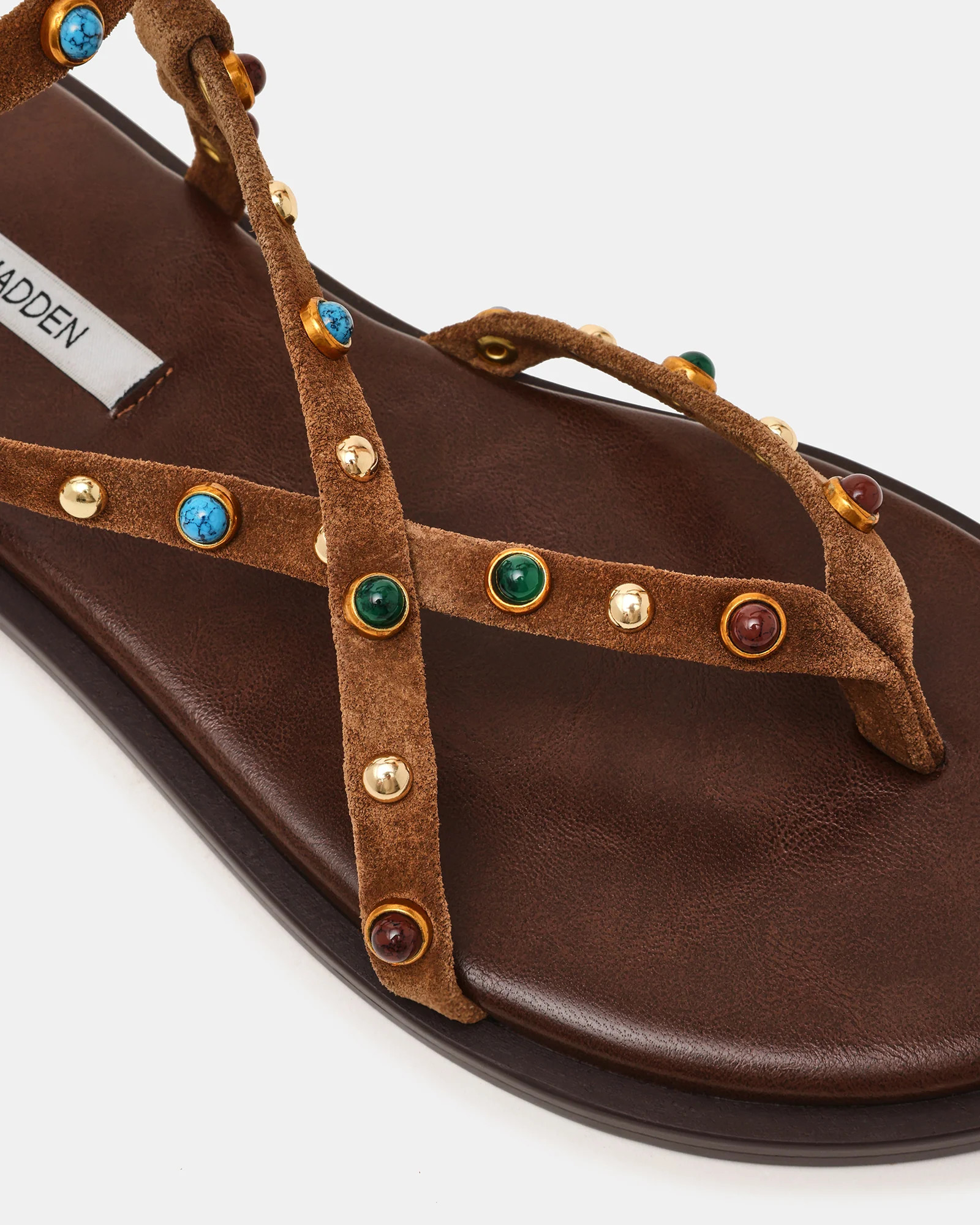 MATHIS Tan Suede Studded Embellished Strappy Thong Women's Sandal | Steve Madden (US)