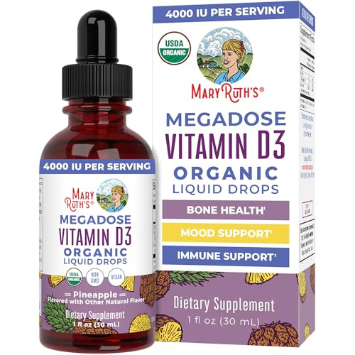 MaryRuth Organics Vitamin D3 Liquid Drops | Megadose 4000 IU | USDA Organic Liquid Vitamin D Spray for Adults & Kids | Immune Support & Bone Health | Vegan | Gluten Free | Non-GMO | 30 Servings | Amazon (US)