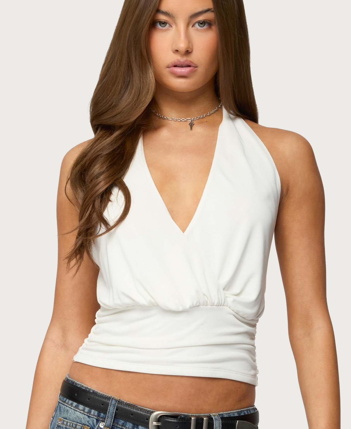 Edikted Women's Niya V Neck Halter Top - White | Macy's
