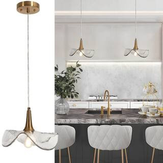 1-Light Plated Brass Handmade Glass Unique Pendant Light, Modern Kitchen Island Bedroom Foyer Flo... | The Home Depot