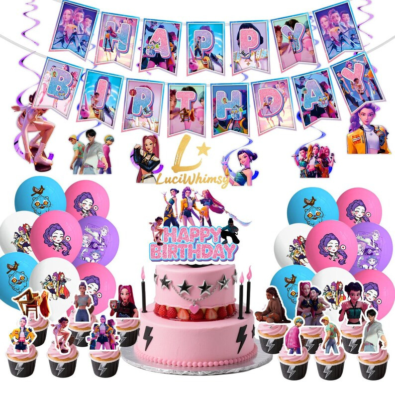 Kpop Demon Hunters Birthday Party Set|banner, Cake Topper, Cupcake Toppers, Balloons, Swirls, Pla... | Etsy (US)