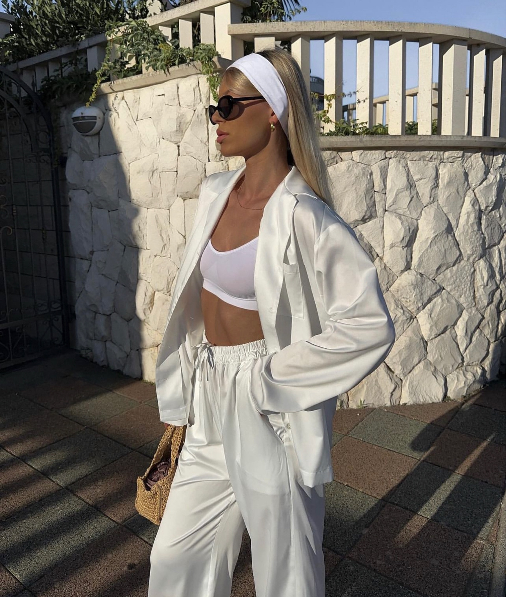 Summer all White look silk pyjamas satin pyjamas White headband jersey headband 90’s style how to style pyjamas outside pre fall inspo outfit 

#LTKtravel #LTKFind #LTKstyletip