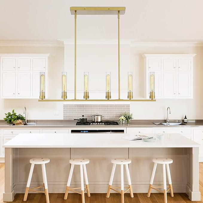 Untrammelife 6-Light Modern Farmhouse Gold Chandelier, Adjustable 42'' Hanging Pendant Light Fixt... | Amazon (US)