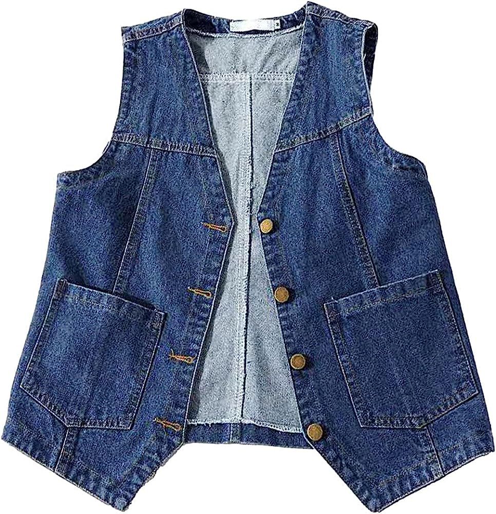 Peaceglad Womens Casual Jean Vest V Neck Open Front Button Down Sleeveless Denim Jacket with Pock... | Amazon (US)