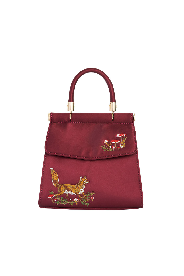 Fable England Fox & Mushroom Embroidered Burgundy Satin Tote (Women) | Nordstrom | Nordstrom