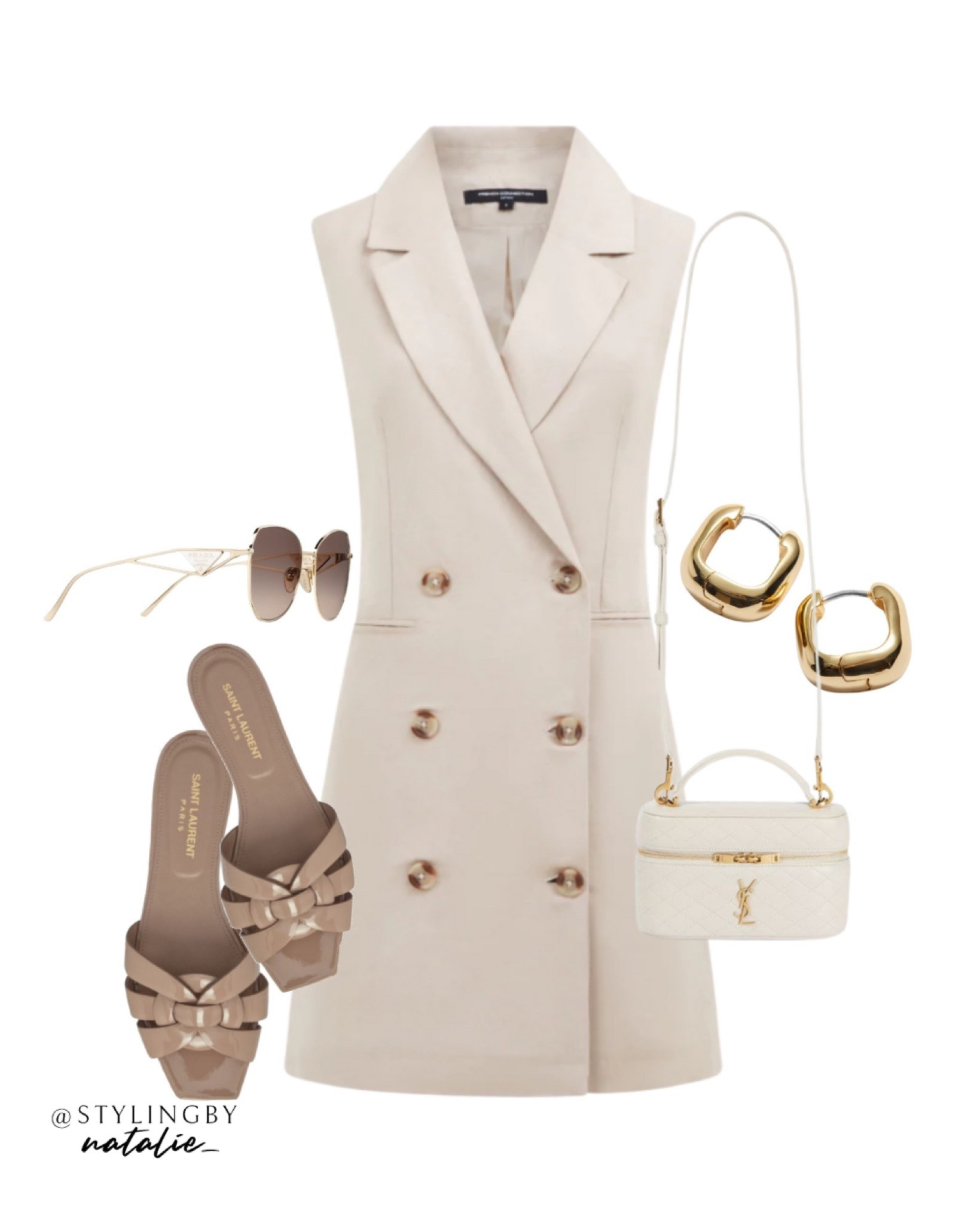 Sleeveless linen blazer dress, Saint Laurent sandals, hoop earrings and Saint Laurent bag. Button dress, mini dress, summer dress.

#LTKstyletip #LTKeurope #LTKsummer