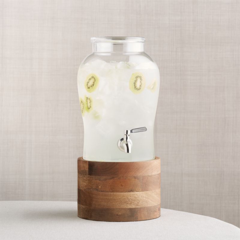 Beau Drink Dispenser with Brooks Wood Stand | Crate and Barrel | Crate & Barrel
