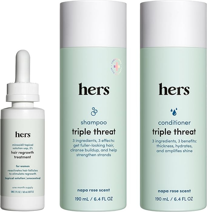 hers Triple Threat Shampoo, Conditioner and Minoxidil Set - Hair Loss Treatment for Women - Inclu... | Amazon (US)