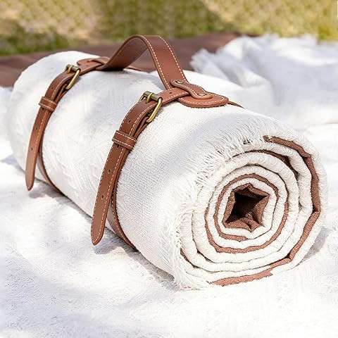 White Picnic Blanket & Beach Mat – Canvas, Machine Washable, Large 4’9” × 6’3” | Amazon (US)