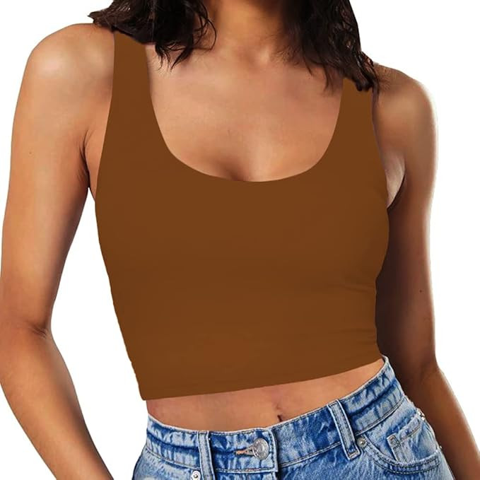 Women’s Sexy Sleeveless Crop Tops Double Layer Scoop Neck Cropped Tank Top | Amazon (US)