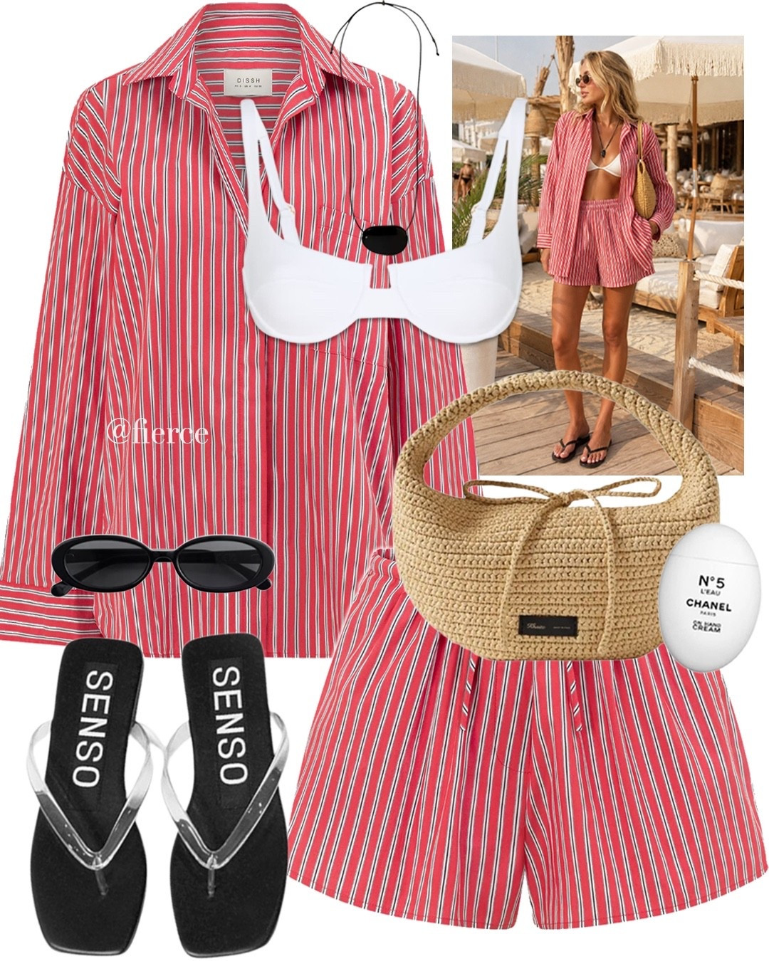 Ted striped shirt shorts co-ord matching set black and clear jelly sandals Khaite raffia shoulder bag white balconette bikini beach holiday swimwear vacation resort wear outfit idea

#LTKuk #LTKsummer #LTKeurope