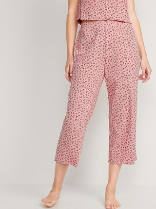 High-Waisted Pointelle-Knit Lettuce-Hem Crop Lounge Pants for Women | Old Navy (US)