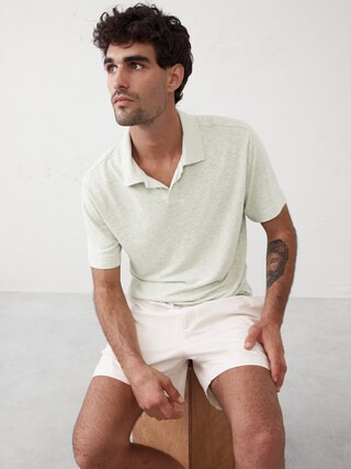 Linen-Blend Johnny Collar Polo | Banana Republic Factory