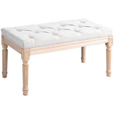HOMCOM French Vintage End of Bed Bench, Linen Upholstered Bench with Thick Padded Seat and Wood Legs, Tufted Bedroom Bench, Cream White | Target