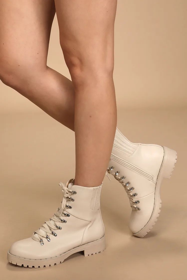 Oderra Off White Faux Fur Lace-Up Ankle Boots | Lulus (US)
