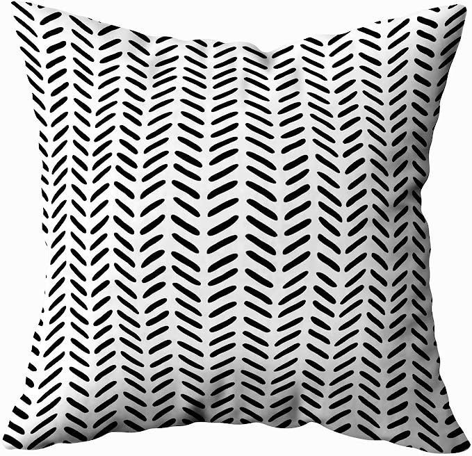 Cusion Pillow Cover, Hidden Zippered 20X20Inch Black on White Sketch Herringbone Pattern Decor Th... | Amazon (US)