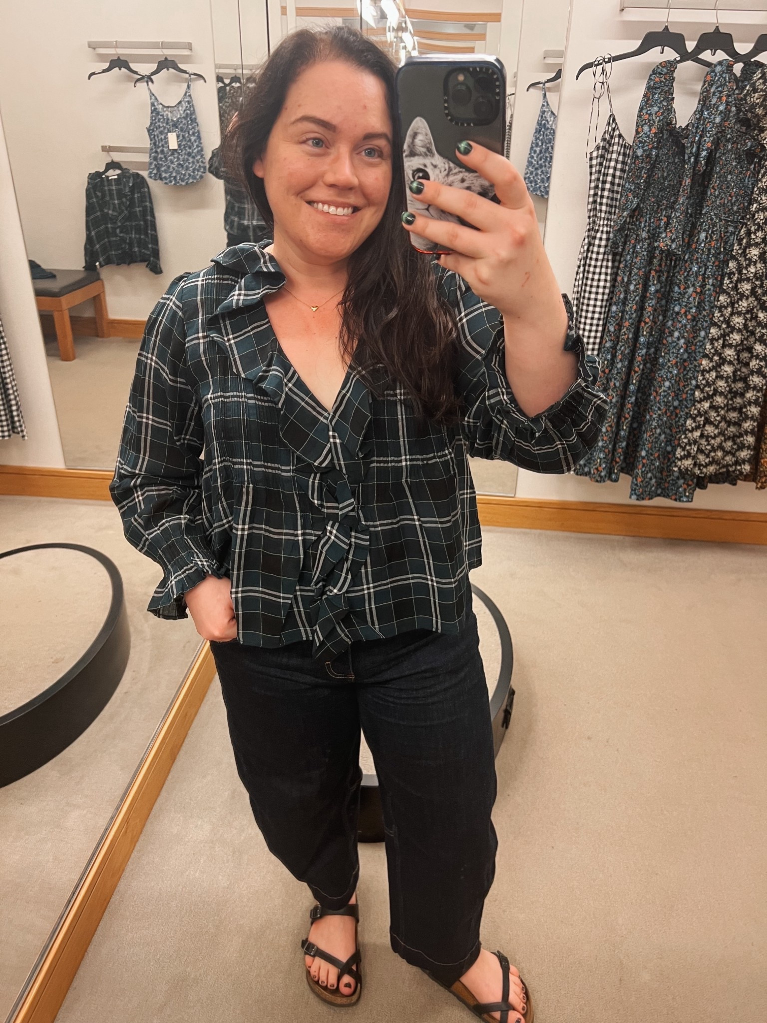 The Dôen Hardy Top in Amble Plaid 💚 A romantic mix of dark green and black in soft cotton voile, with Dôen’s signature ruffle and lace details. Petite friendly and true to size — size up if you prefer a relaxed fit. Perfect for fall layering.

#LTKMidsize #LTKSeasonal #LTKPetite