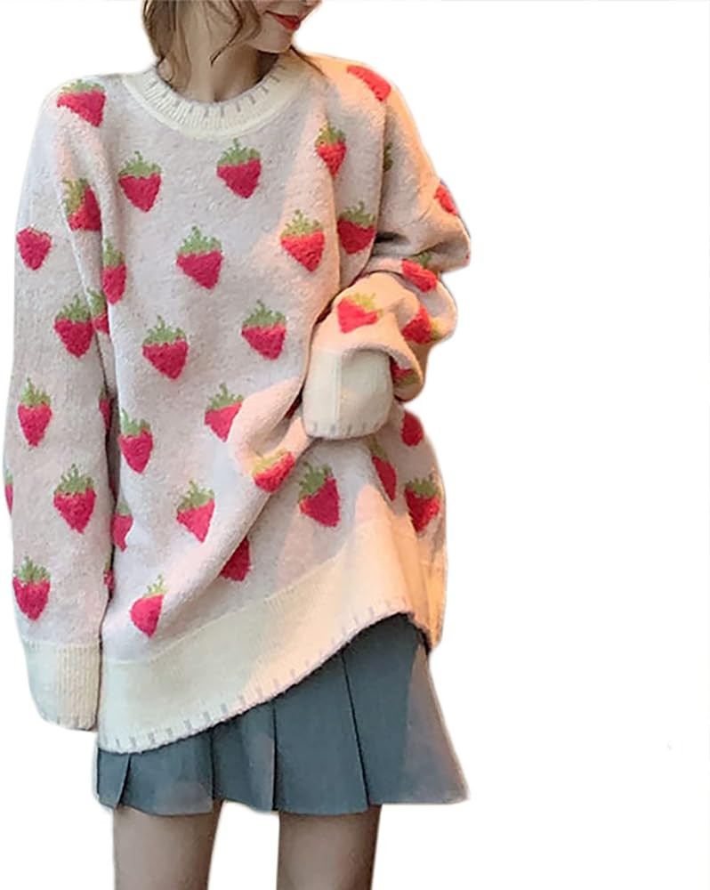 Womens Knitted Orange Sweater Casual Loose Long Sleeve Pullover Sweater Tops | Amazon (US)