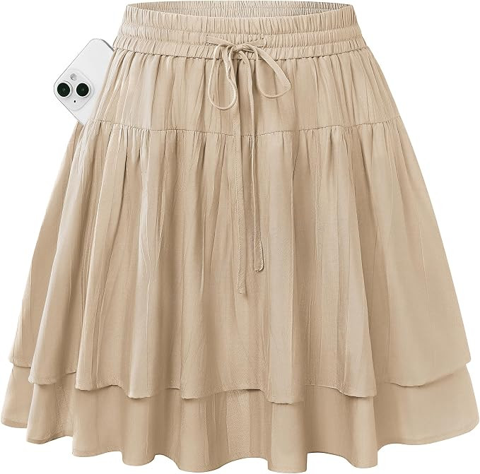 Kate Kasin Women Mini Skirts with Shorts, Flowy Ruffle Tiered, High Waist Swing Skorts with Pocke... | Amazon (US)