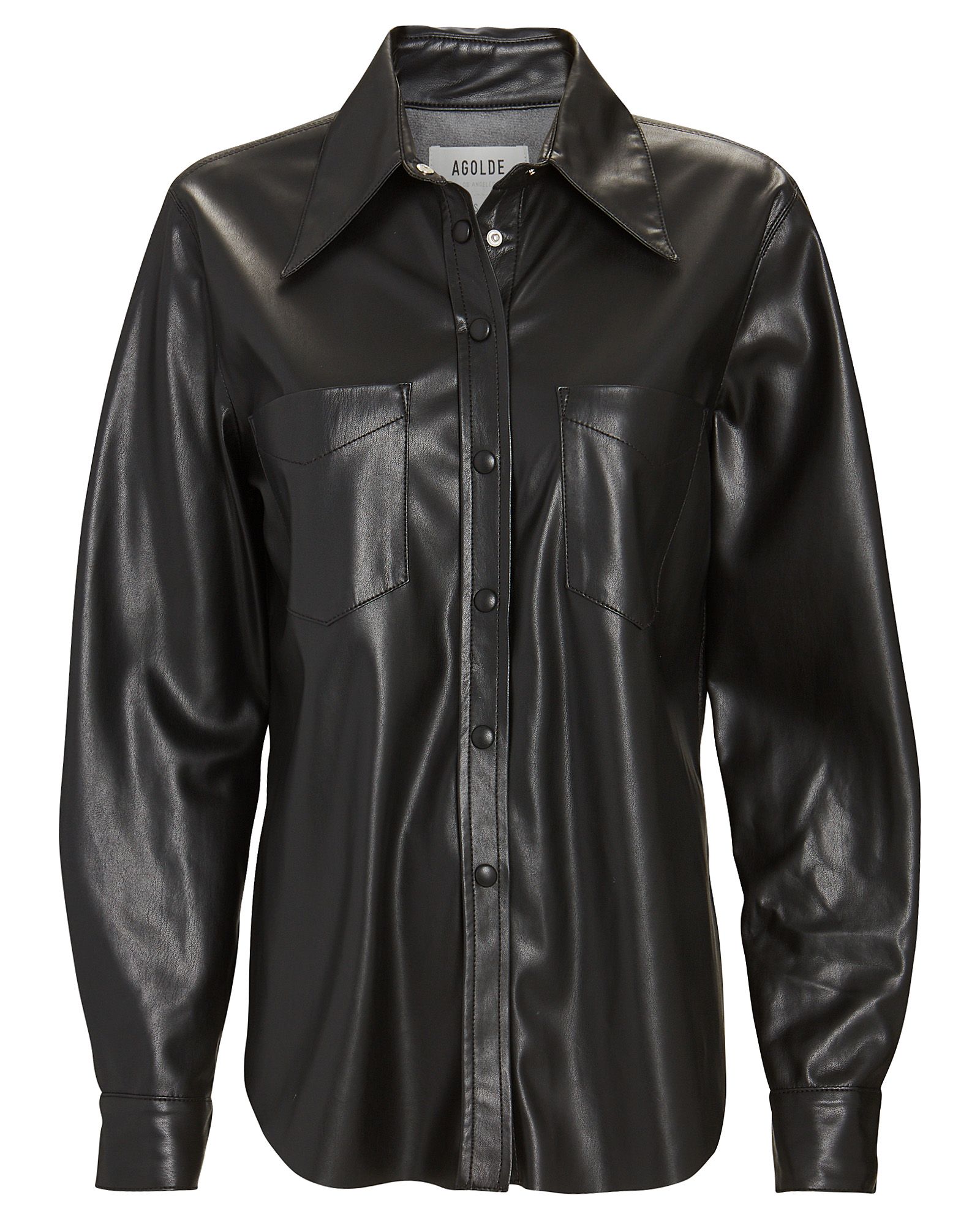 AGOLDE Paloma Vegan Leather Button-Down Shirt, Black M | INTERMIX