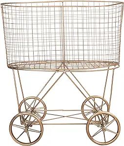 Creative Co-Op Vintage Reproduction Decorative Metal Laundry Basket on Wheels, Copper | Amazon (US)