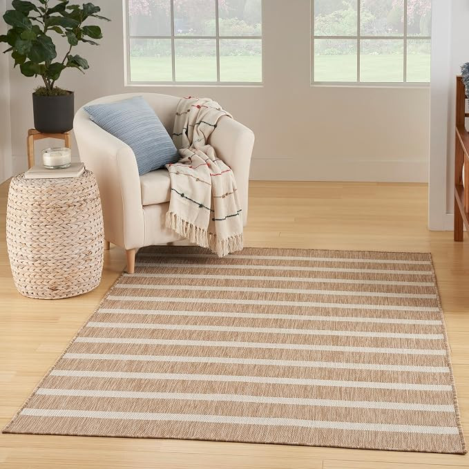 Nourison Positano Indoor/Outdoor Beige Ivory 5' x 7' Area Rug, Easy Cleaning, Non Shedding, Bed R... | Amazon (US)