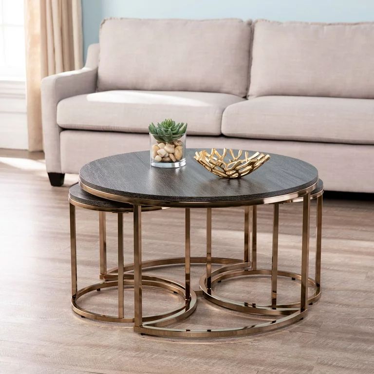 Ember Interiors Lokyle Metal and Wood Round Nesting Coffee Table, 3-Piece Set, Espresso | Walmart (US)