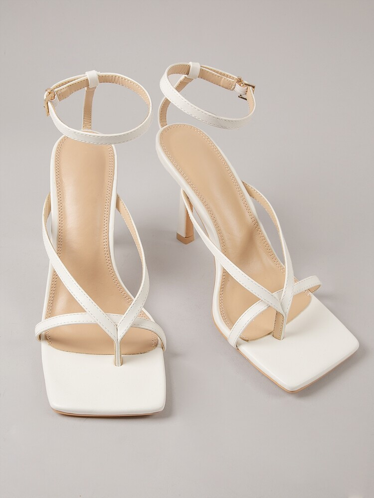 Vegan Leather Square Toe Ankle Strap Heels | SHEIN