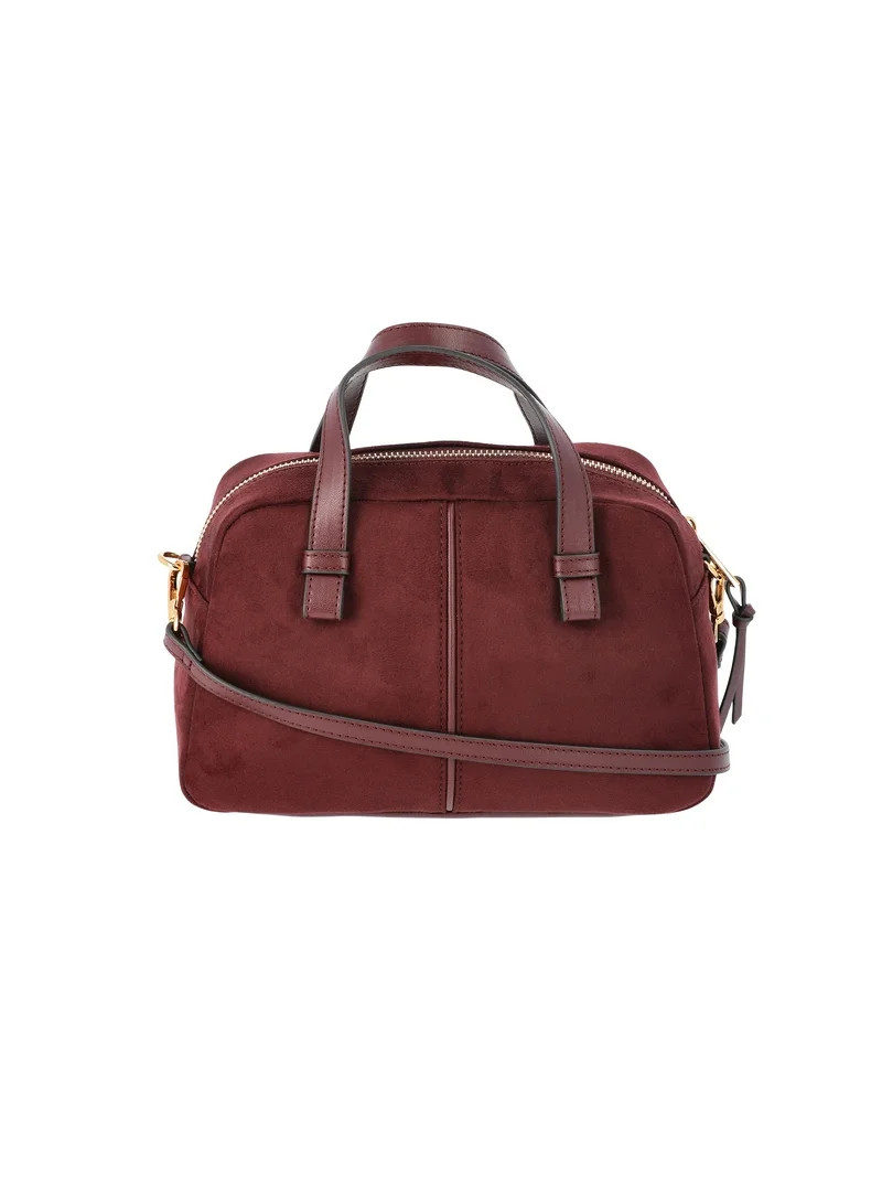 Time and Tru Women's Faux Suede Mini Satchel Bag with Crossbody Strap, Burgundy | Walmart (US)