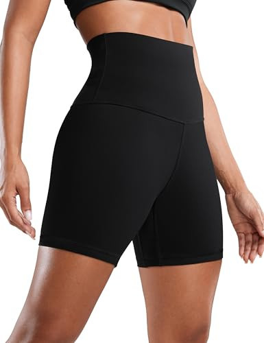CRZ YOGA Butterluxe Super High Waist Biker Shorts 6"- Yoga Workout Womens Buttery Soft Over Belly Black Medium | Amazon (US)