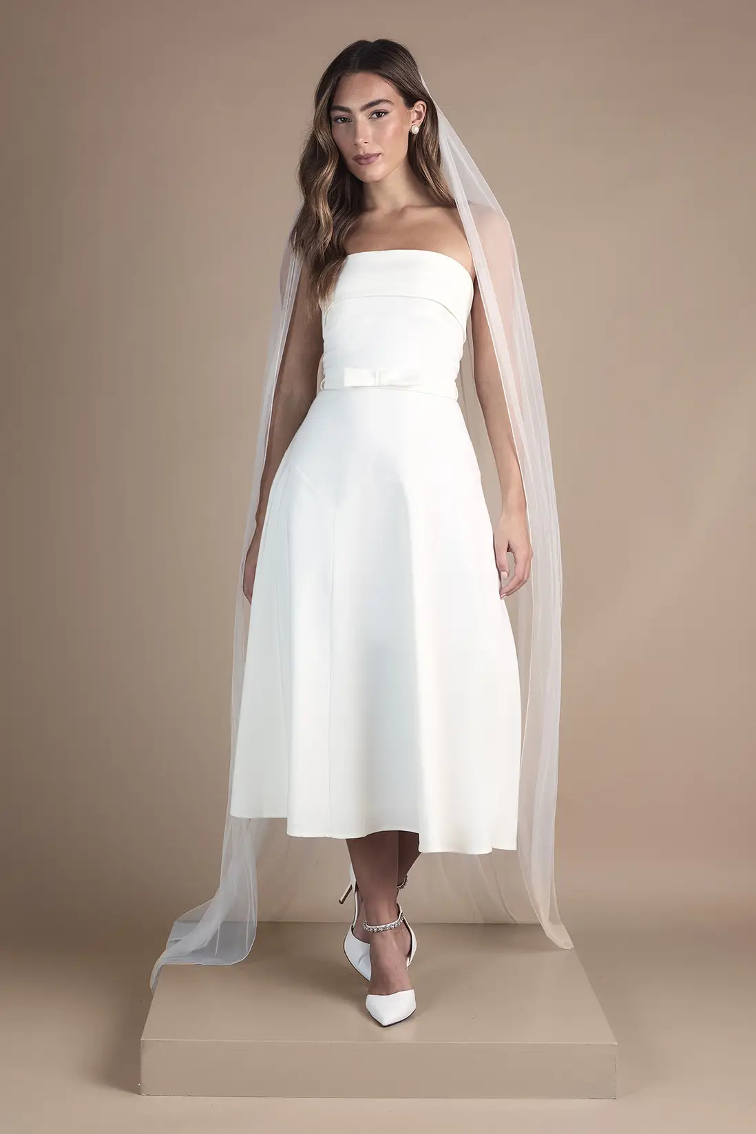 Ivory Coast Bandeau Bow Waist Midi Wedding Dress | Debenhams | Debenhams UK