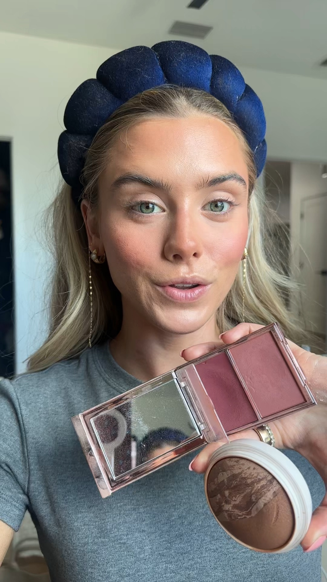 My typical eyeshadow routine is my all time favorite bronzer, Dibs Beauty Baked Bronzer (code SLOANE) shade caramel cappuccino layered with my powder blush. I used the Patrick ta major headlines double take cream and powder blush in she goes to the gym! At night I will top it off with the DECORTE shade burgundy gleam  

I also like the Haus labs powder blush in hibiscus pink. I also like the Valentino Eye 2 Cheek in shade 4 sweet rebel. The brush I’m using is the Dibs Beauty Eye Brush my code for Dibs is (SLOANE). My other bronzer favorites are the Haus Labs Powder Bronzer in Amber horizon medium or Armani Beauty Luminous Silk Creamy Bronzing Powder in shade 100. You can sub out your powder blush for the Valentino blush. 

If you want a shimmer eyeshadow you can simply add your powder highlight on top. For a specific glitter topper my obsession is the Urban Decay 24/7 Moondust Glitter Eyeshadow in shade space cowboy. I also like the Half Magic Eyeshadow in blushing lizard. | Another quick and easy fool proof eyeshadow routine is using the benefit cosmetics Java blush and a fluffy brush my fav is the Dibs Beauty (code SLOANE) brush. This blush is the perfect eyeshadow shade especially for green and blue eyes. @Sephora @kohls @dibsbeauty @ulta 

#LTKselfcare #LTKBeauty #LTKgrwm