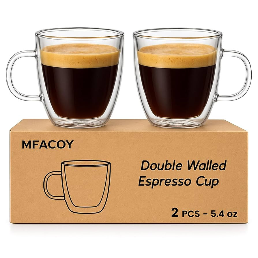 Mfacoy Glass Double Wall Insulated Espresso Cups (Set of 2), 5.4 oz Shots Cup with Handle, Insula... | Amazon (US)