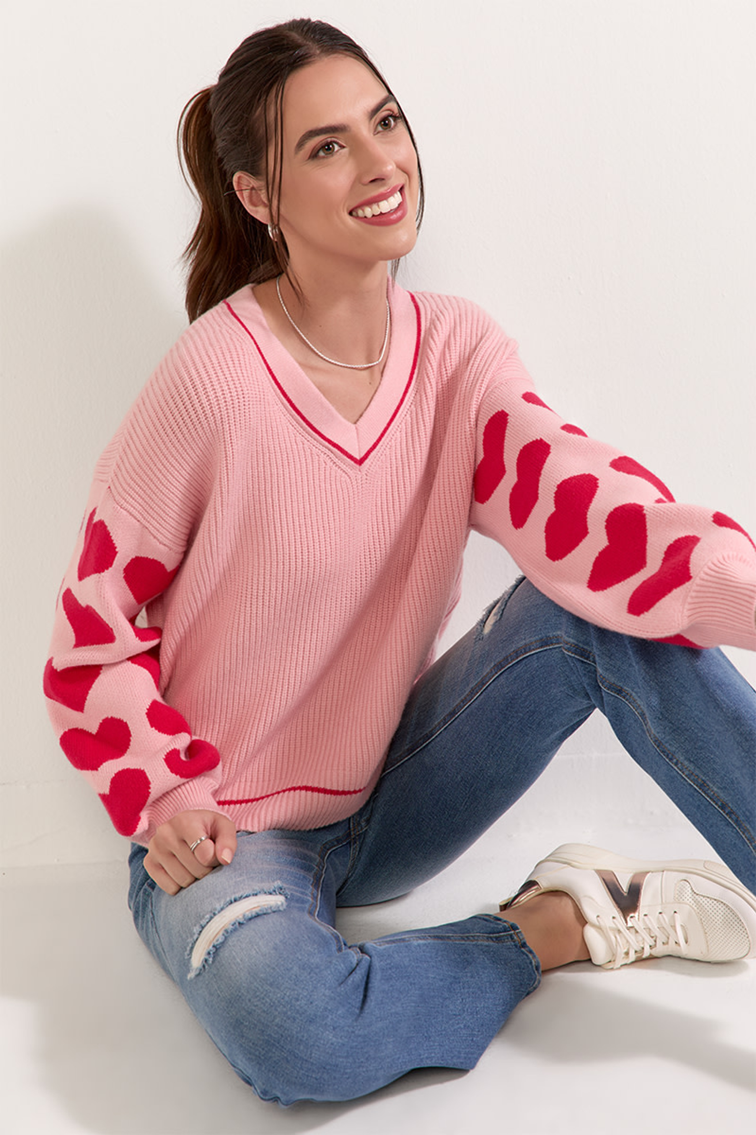 Deloris Heart Sleeve Pullover Sweater | Francesca's