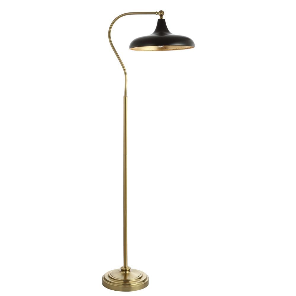 SAFAVIEH Stefan 68 in. Brass/Gold Arc Floor Lamp with Black/Gold Accent Shade | The Home Depot