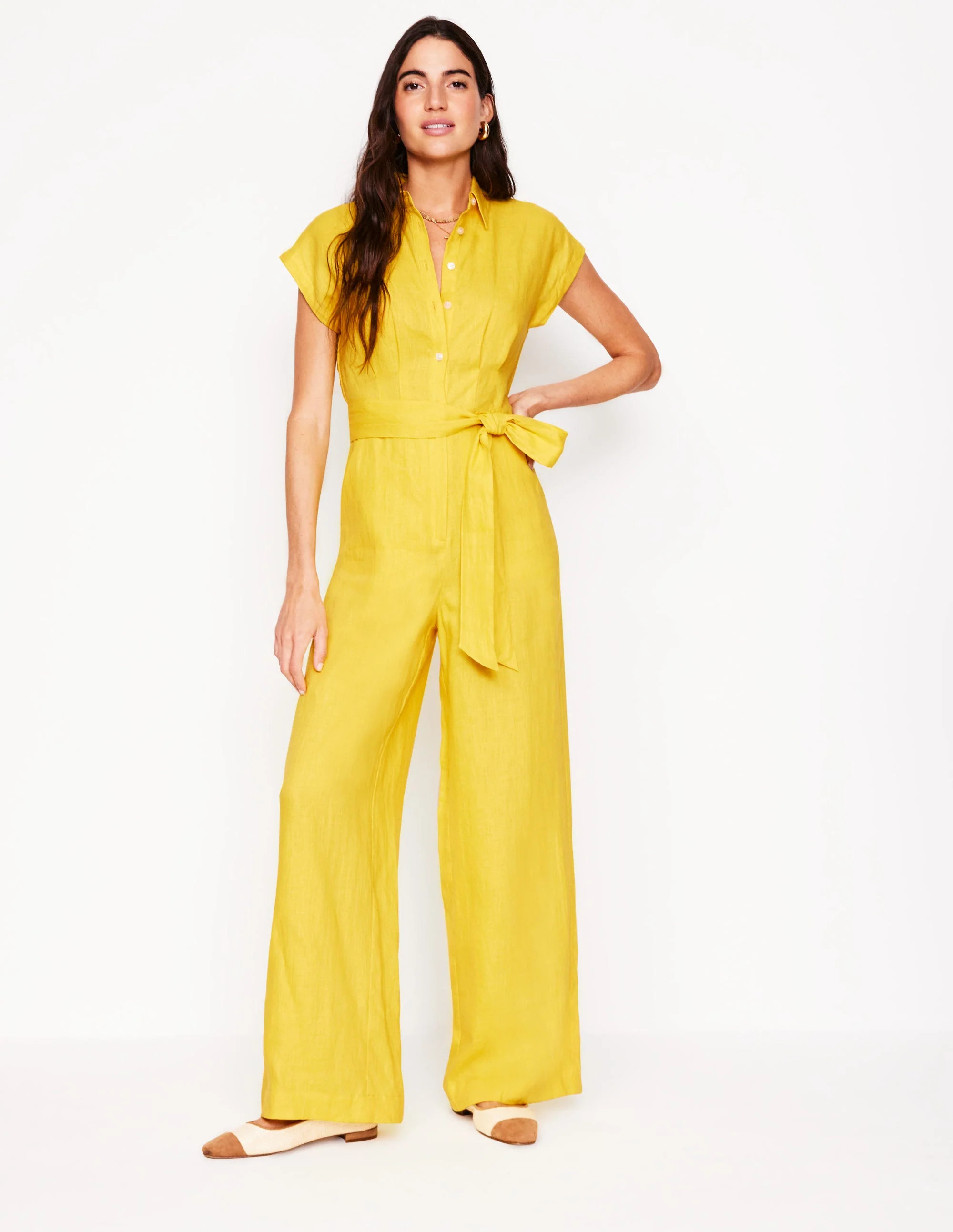 Colette Linen Jumpsuit-Pineapple Yellow | Boden UK