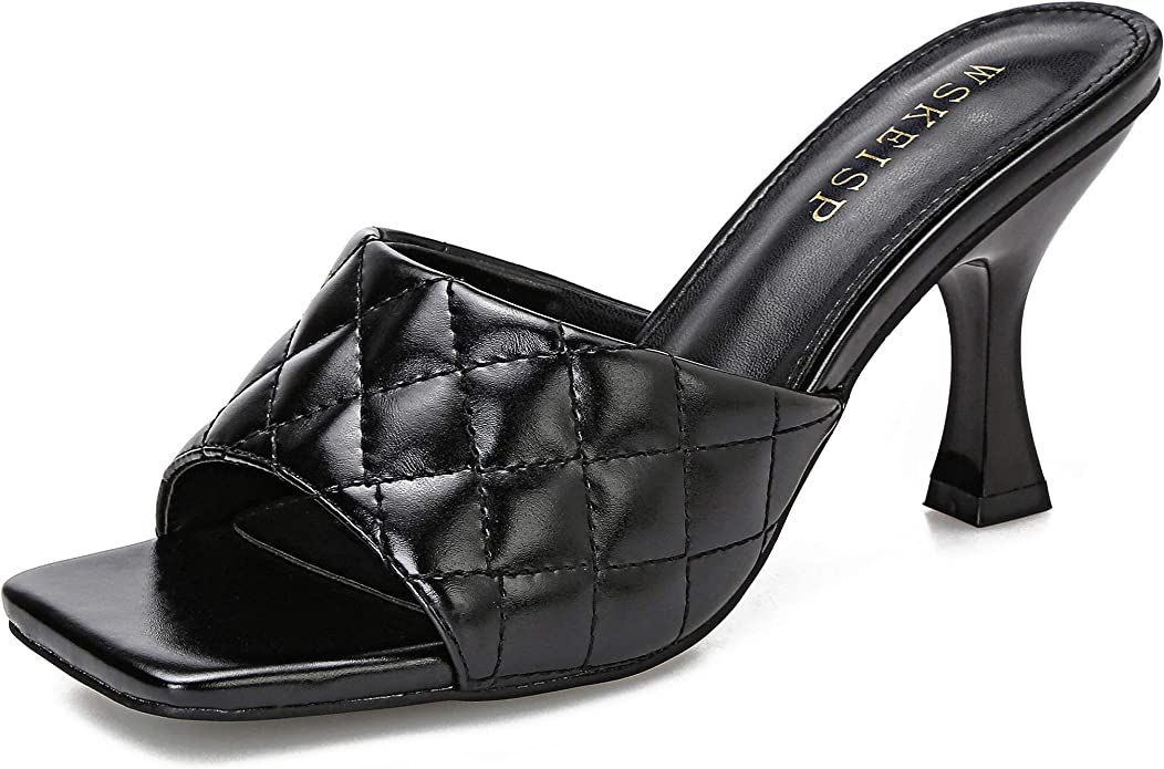 Women's Heels Mules Slip On Square Open Toe Sandals Dress Backless Stiletto High Heel Fashion Sex... | Amazon (US)