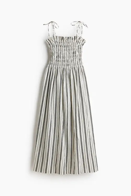H&M Smocked-bodice Tie-strap Dress in White/striped at Nordstrom, Size Small | Nordstrom