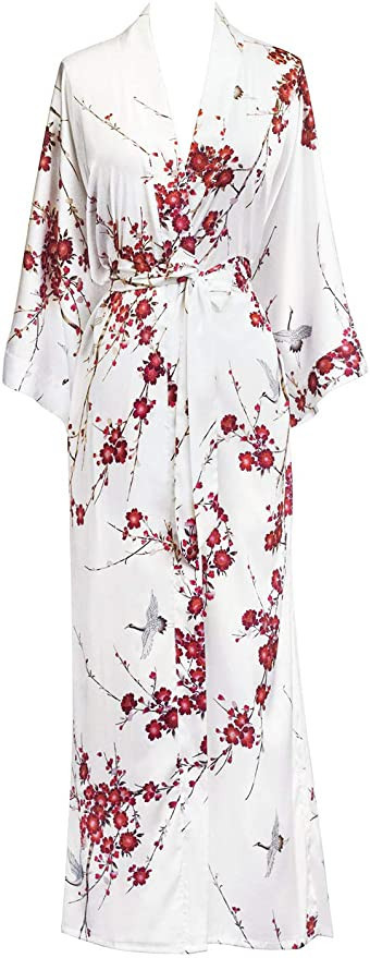 KIM+ONO Women's Charmeuse Kimono Robe Long - Watercolor Floral | Amazon (US)