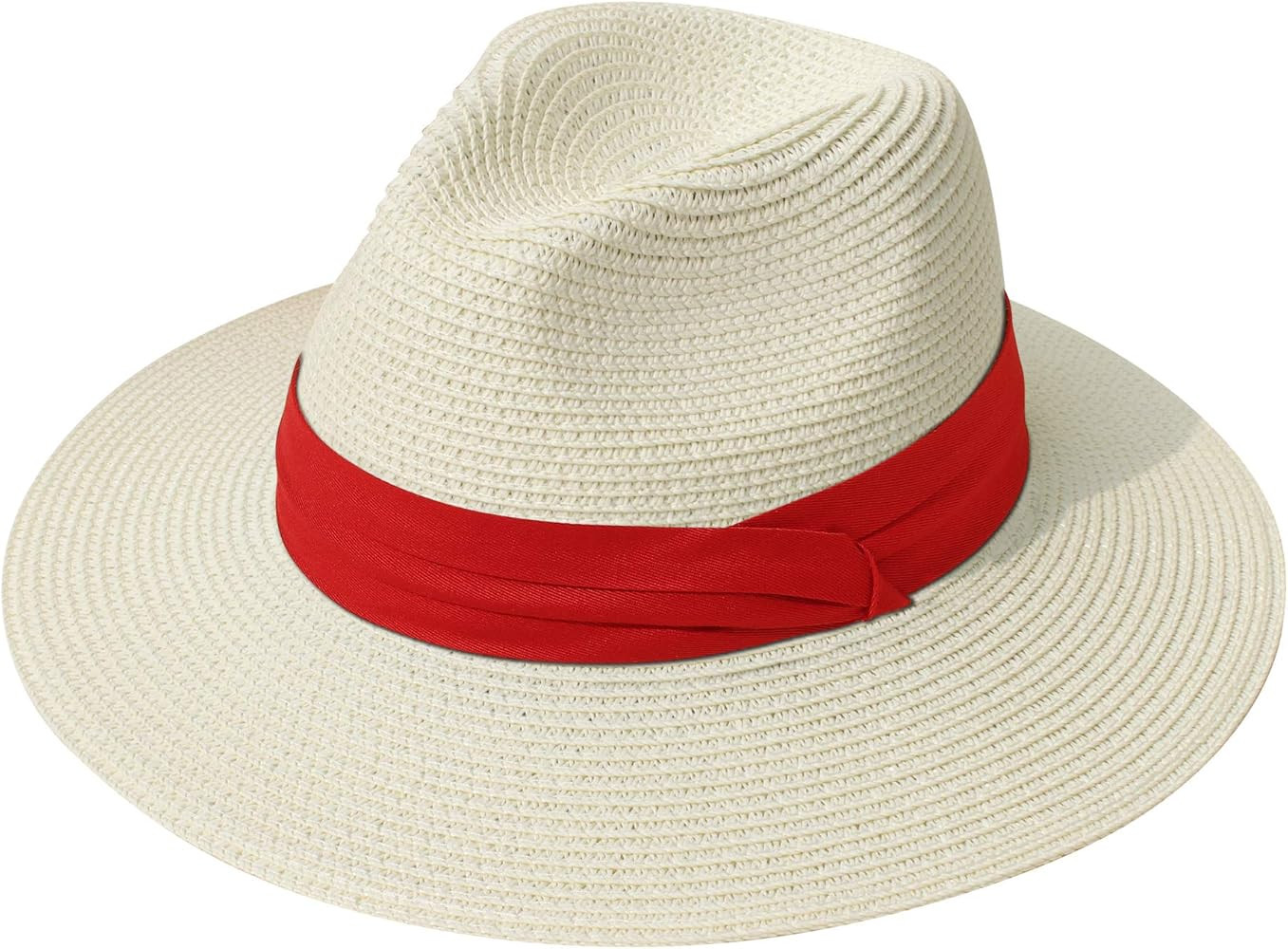 Lanzom Women Wide Brim Straw Panama Roll up Hat Fedora Beach Sun Hat UPF50+ | Amazon (US)