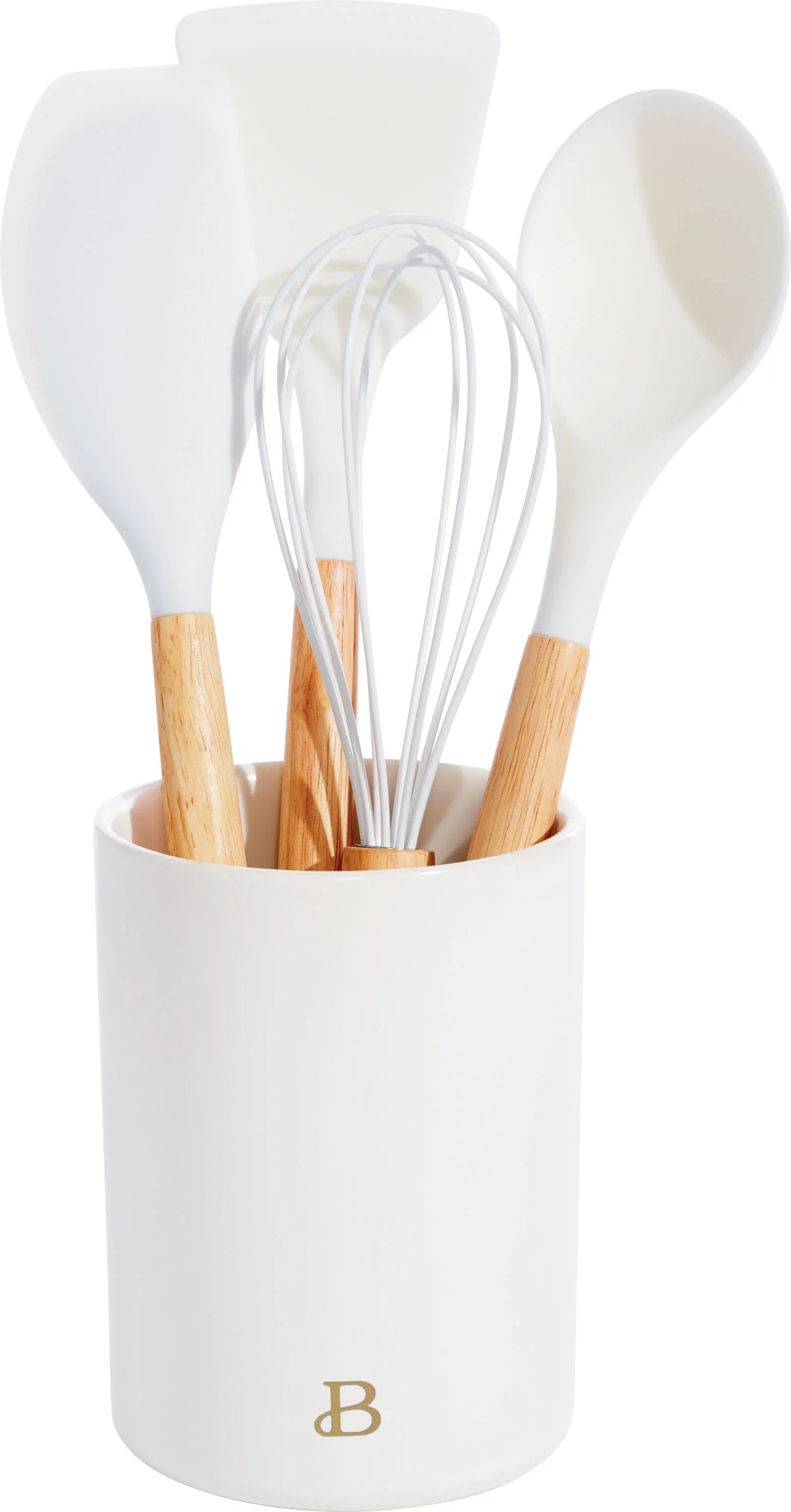 Beautiful By Drew Barrymore Kitchen Utensil  5 Piece Set with Silicone Tools and Crock, White - W... | Walmart (US)