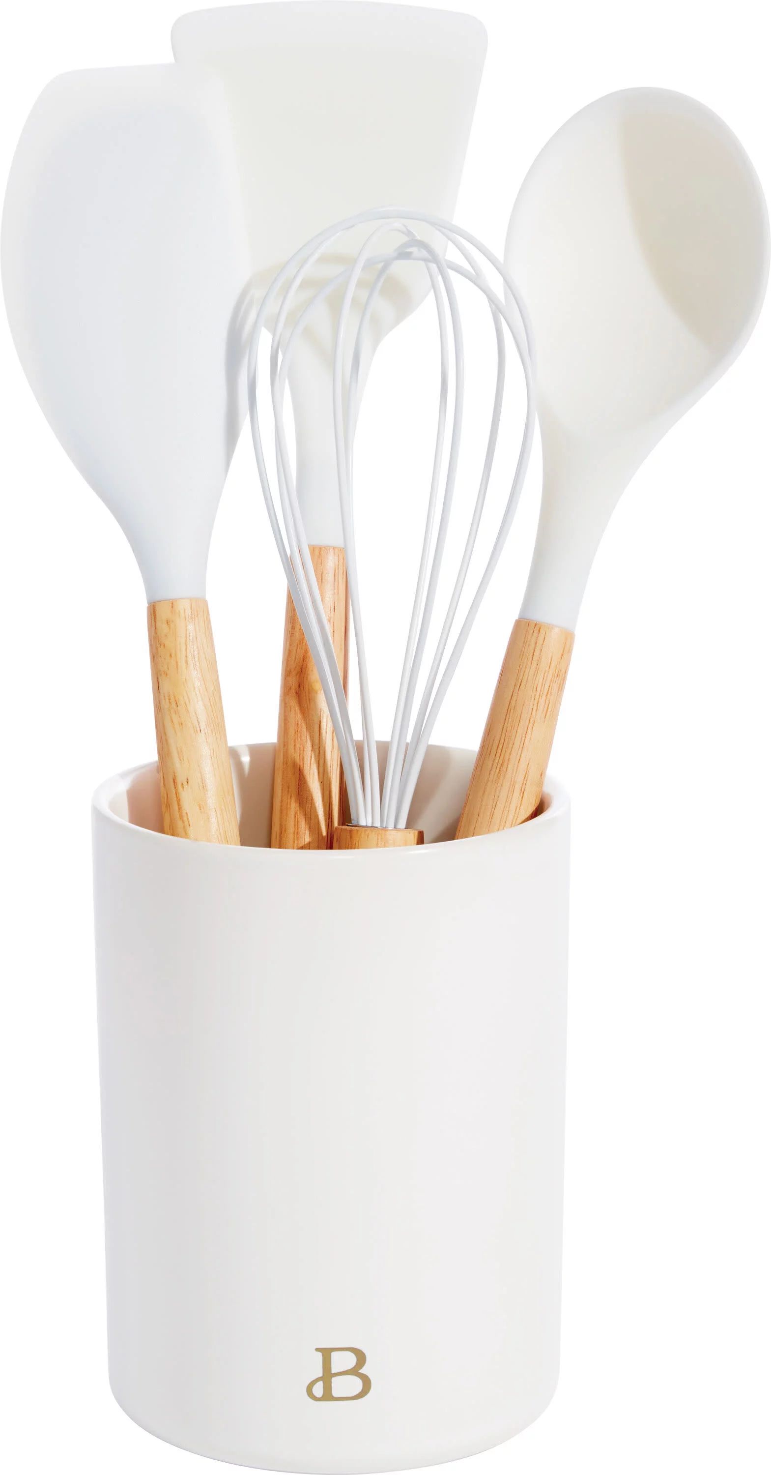 Beautiful By Drew Barrymore Kitchen Utensil  5 Piece Set with Silicone Tools and Crock, White | Walmart (US)