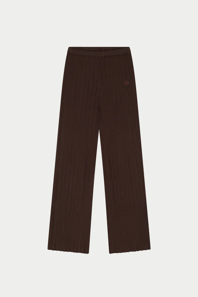 RIBBED KNITTED TROUSERS - CHOCOLATE | The Couture Club
