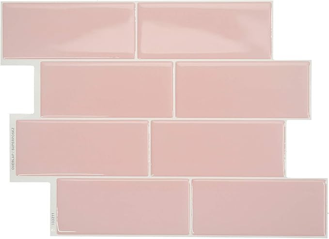 Smart Tiles - Peel and Stick Backsplash - Metro Ava Pink - 4 Sheets of 11.56" x 8.38" - 3D Stick ... | Amazon (US)