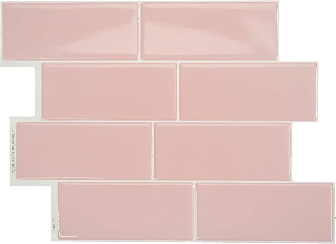 Smart Tiles - Peel and Stick Backsplash - Metro Ava Pink - 4 Sheets of 11.56" x 8.38" - 3D Stick ... | Amazon (US)