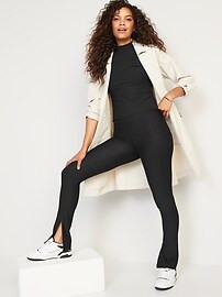 Extra High-Waisted PowerSoft Rib-Knit Split Flare Leggings for Women | Old Navy (US)