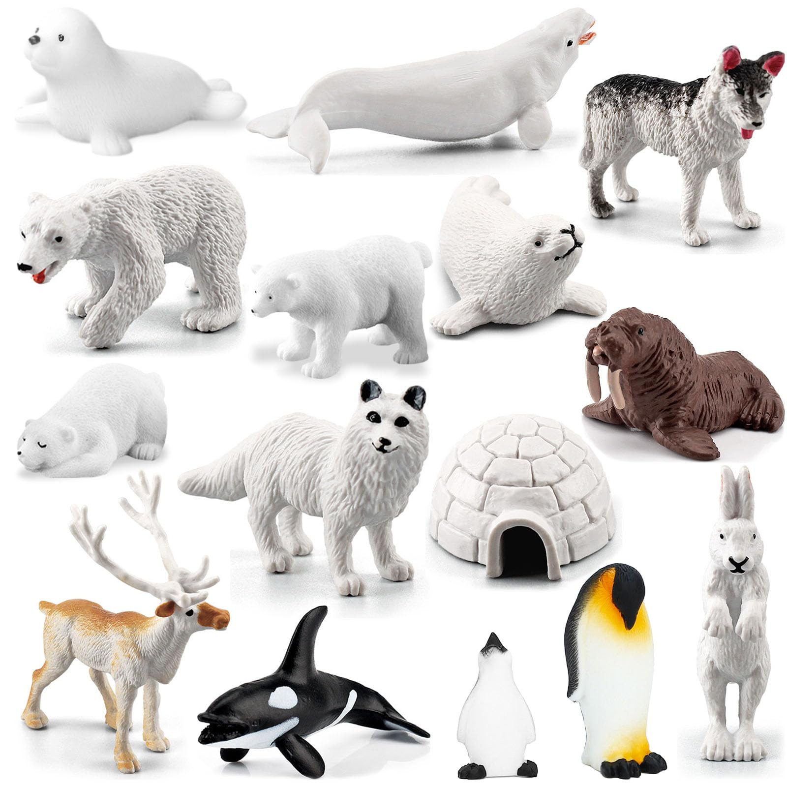 ONEST 15 Pieces Mini Arctic Animals Figurines Set Polar Animal Toys Plastic Arctic Tundra Deer To... | Amazon (US)